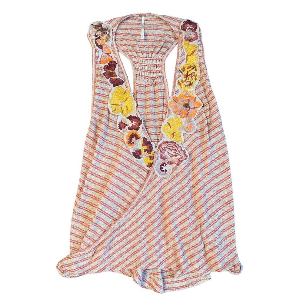 Free People Frida Neutral Embroidered Floral Faux Wrap Tank Medium - Picture 3 of 8